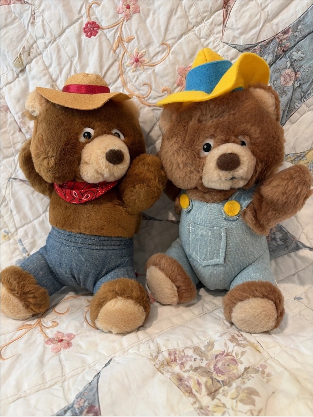Vtg 1990s Whataburger Caltoy Whatabear Grrr Plush Lot of 2 Cowboy & Farmer Bears